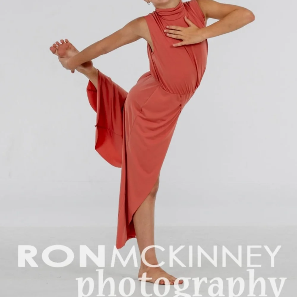 Weissman Sleeveless High-Neck Dance Dress in Rust